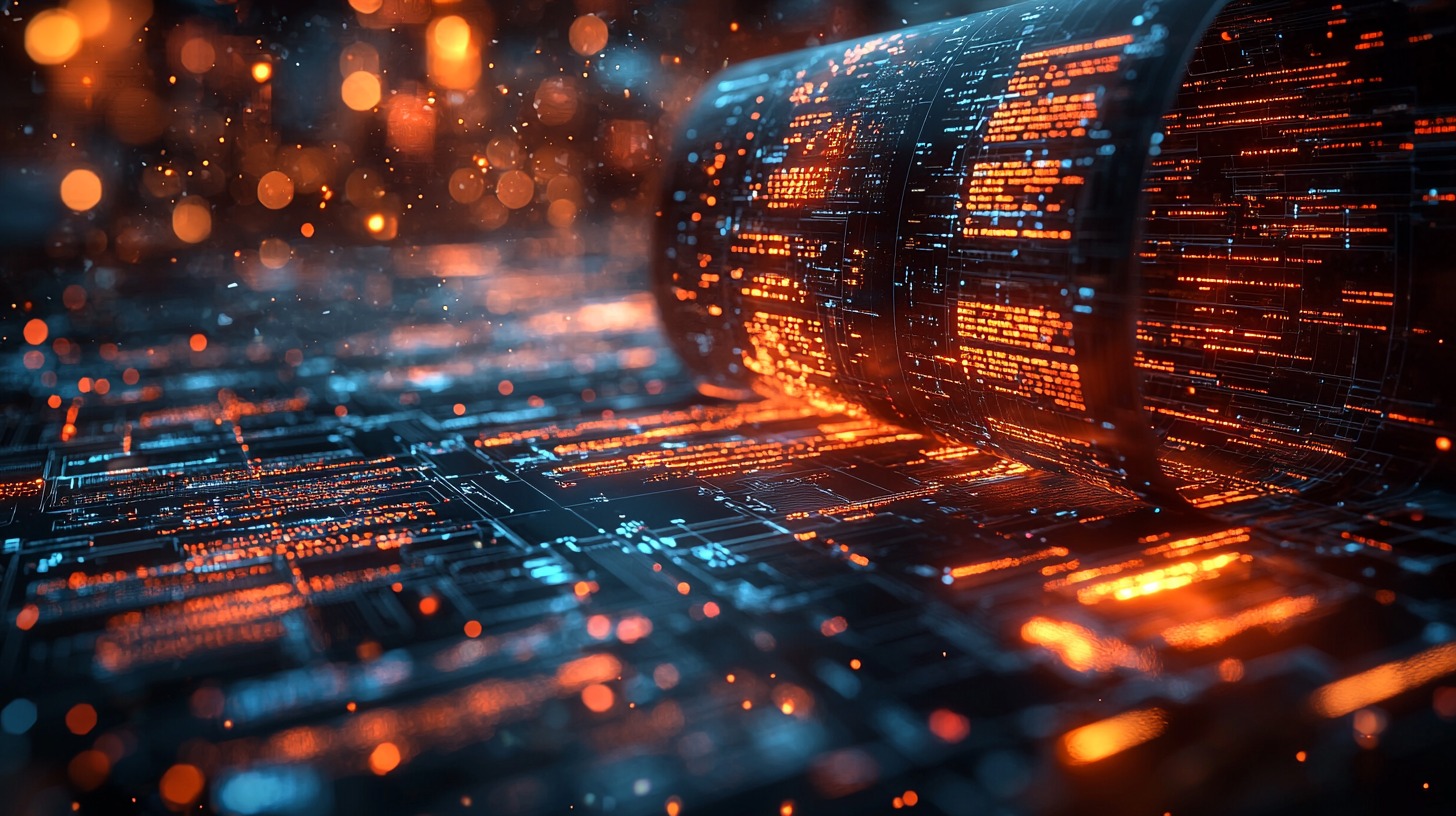 Documents turning into glowing data streams
